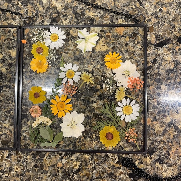 Hand made real pressed flowers in glass hanging frame. - Picture 1 of 2